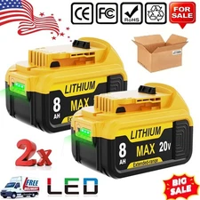 2Pack 8.0AH Lithium-Ion Battery For DeWalt 20V 20 Volt Max DCB206 DCB204 DCB205