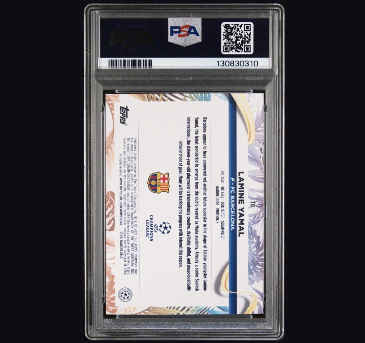 2023-24 Topps Carnaval Edition Uefa Club Competitions Lamine Yamal #78 RC PSA 8 view 2