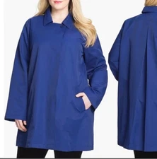 Eileen Fisher Woman 3X Blue Cotton/Nylon Swing Coat Trench Oversize
