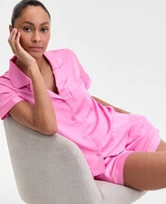 I.N.C. International Concepts E3249 Stretch Satin Short-Sleeve Pajama Set Pink M