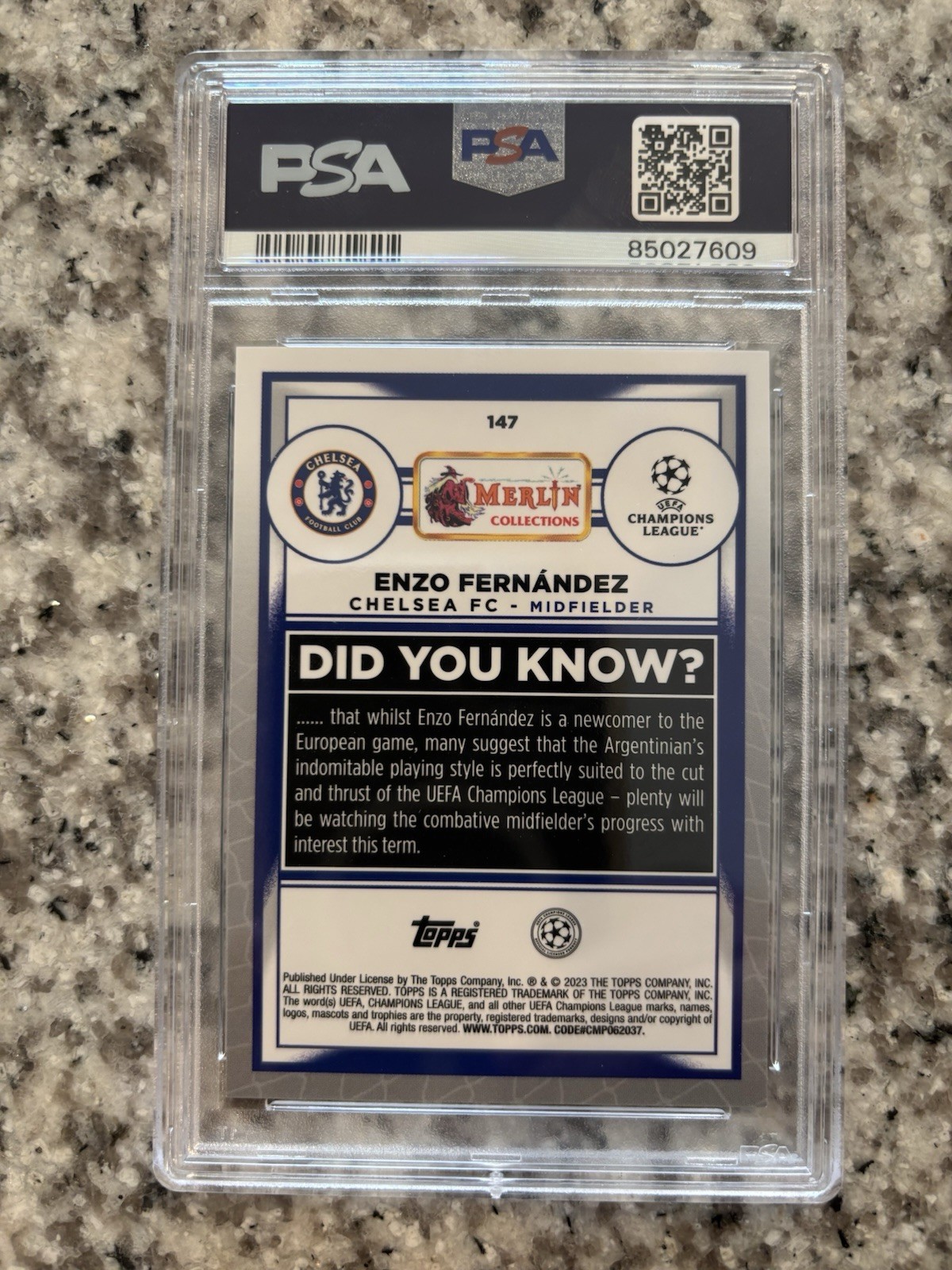 2022-23 Topps Merlin Aqua Prizm UEFA Club Competitions RC Enzo Fernandez #147 view 2