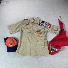 Boy Scouts Of America Shirt Youth Medium Beige Uniform Hat Neckerchief Set Lot