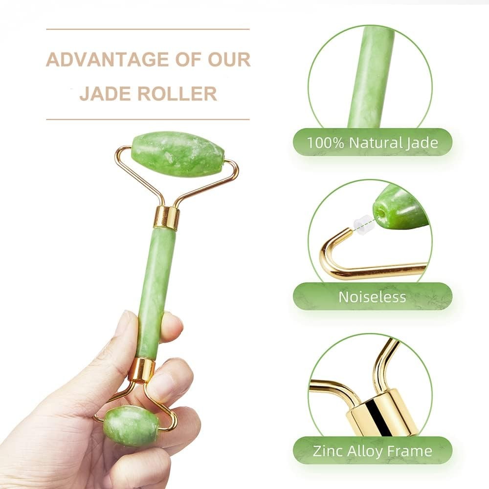 3-in-1 Natural Jade Roller and Gua Pink Ice + + Sha 