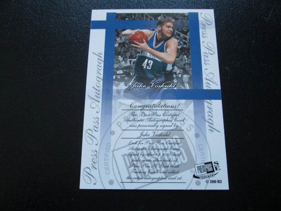 JAKE VOSKUHL 2000 PRESS PASS BASKETBALL ON CARD AUTOGRAPHED ROOKIE CARD - Image 3 of 3