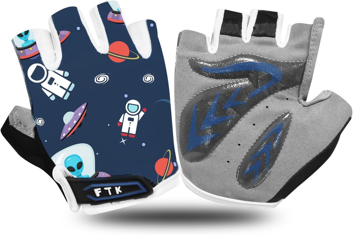 Kids Bike Gloves Gel Padded Half Finger Pair Road Medium Blue for Riding