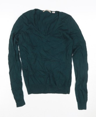 Uniqlo Damen Pullover grün XS V-Ausschnitt Merinowolle