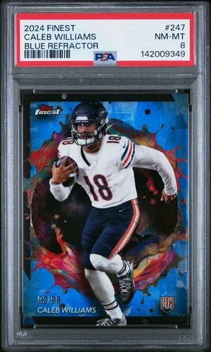 PSA 8 2024 Topps Finest #247 Caleb Williams Chicago Bears Blue Refractor /99 RC