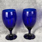 Vintage Cobalt Blue Glass Libbey Premier Water Goblets Wine Set of 2  ~16 Oz