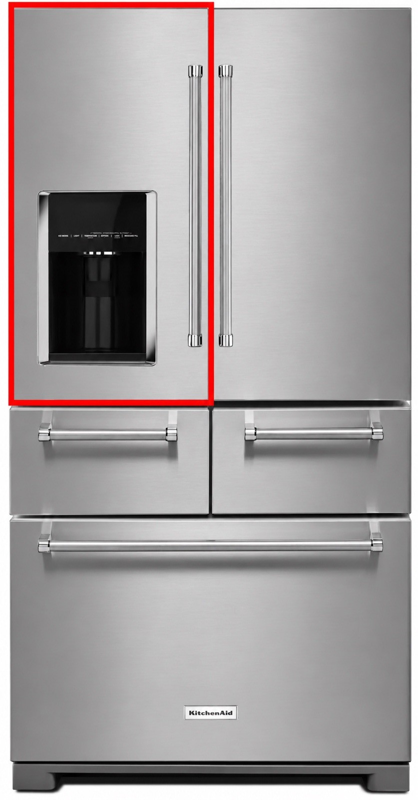 KitchenAid LEFT Refrigerator Door Assembly w/ Ice Water Dispenser – PART ONLY