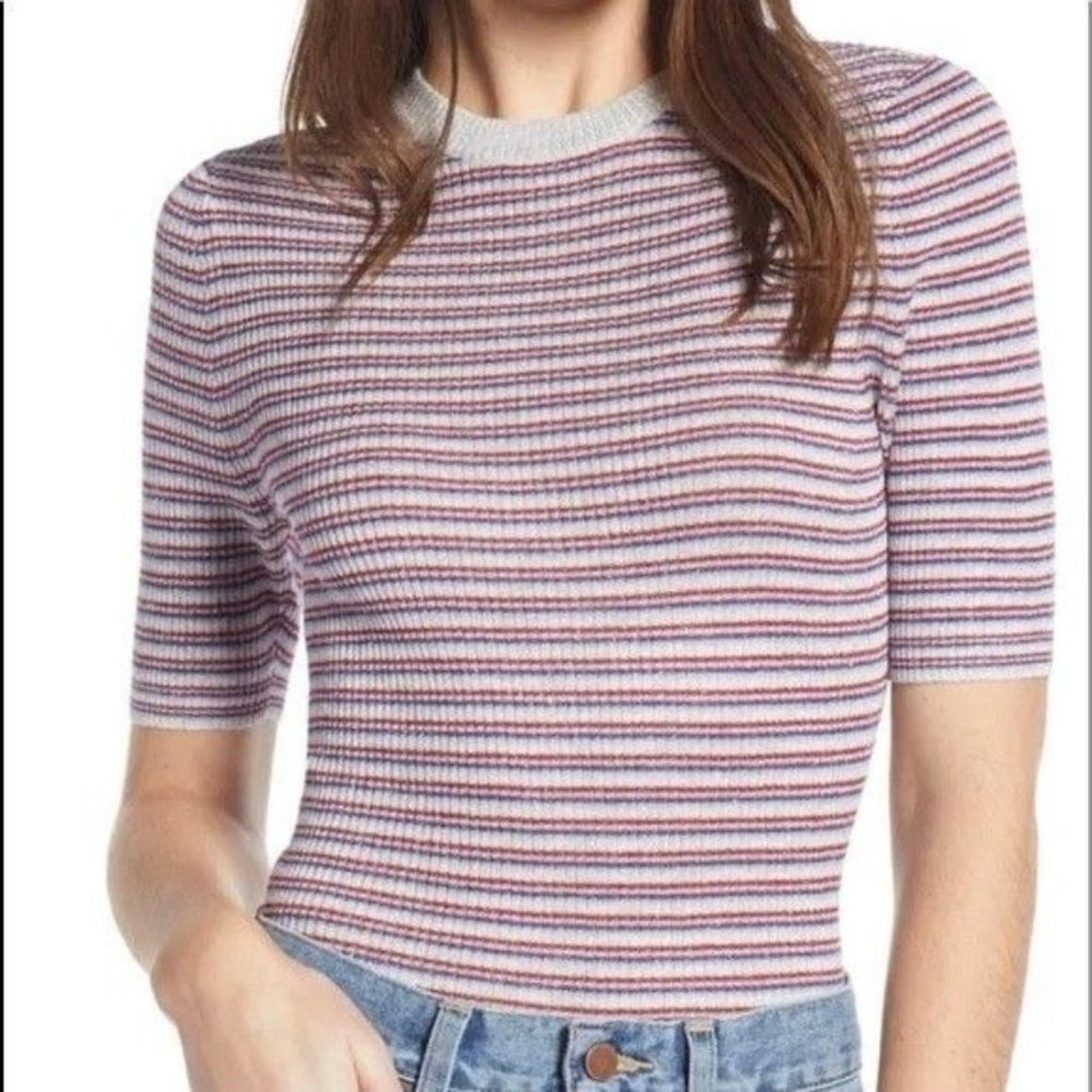 Something Navy Sparkle Ribbed Pullover Short Slee… - image 1