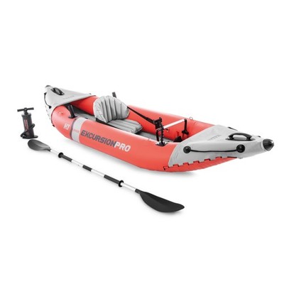 Intex Excursion Pro Inflatable Fishing Vinyl Kayak with Oar and Pump (Open Box)