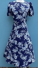 Elie Tahari Short Sleeve Navy Multi-Color Floral Print A-Line Dress Size Small