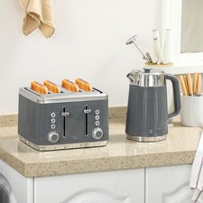 Grey 1.7L Kettle & 4 Slice Toaster Set Strix 3000W 7 Browning Levels Dual UK