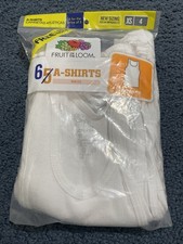 6 Pack Fruit of the Loom Boys XS-4 Tag Free Ribbed White Tank Top,