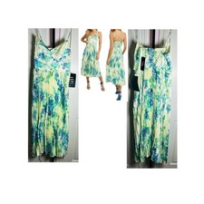 Lulus Francette Yellow Floral Satin Pleated Midi Dress Size Medium New with tags