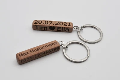 Schlüsselanhänger Holz persönliche gravur –Geschenk - Notfallnummer - Telefon - Bild 1 von 4
