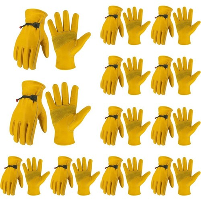 #ad #ad 12 Pairs Yellow Goatskin Leather Work Gloves – Reinforced Palm Adjustable Wrist $79.99