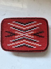 Vintage 1970-80s Handmade Beaded Belt Buckle w/ Leather Backing Native Inspired