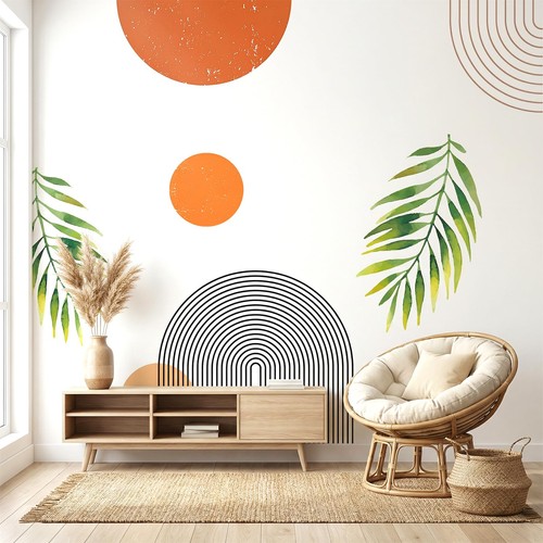Boho Mid-Century Modern Wall Decals Peel and Stick, Archs Sun Vinyl Wall Stic...
