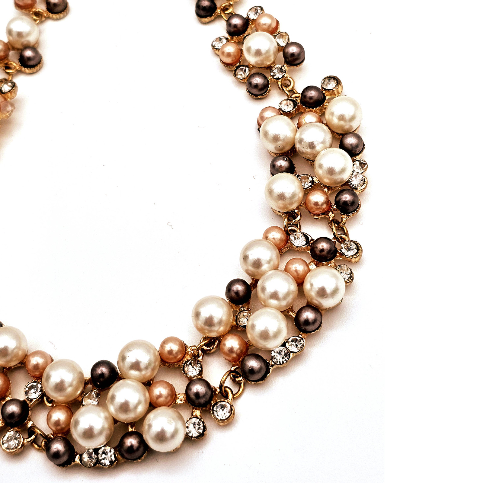 Statement Cluster Pearl Bead Rhinestone Necklace … - image 4