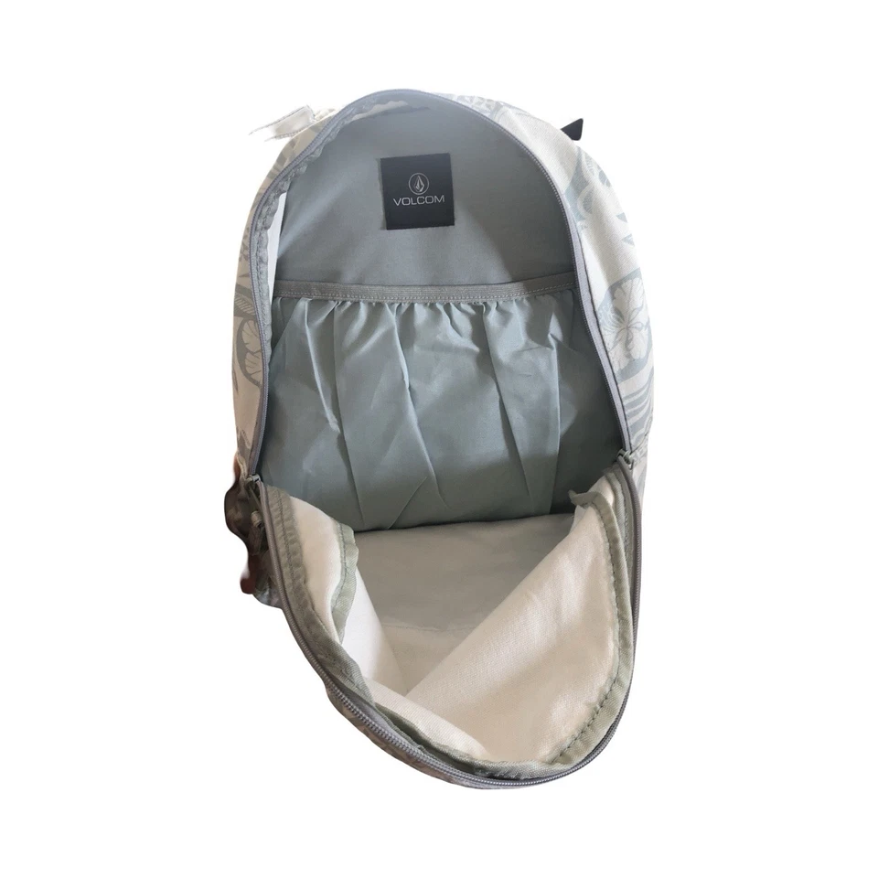 Volcom 男女通用背包蓝绿色和白色 1 大口袋 1 小号花卉设计 — 第 3/4 张图片