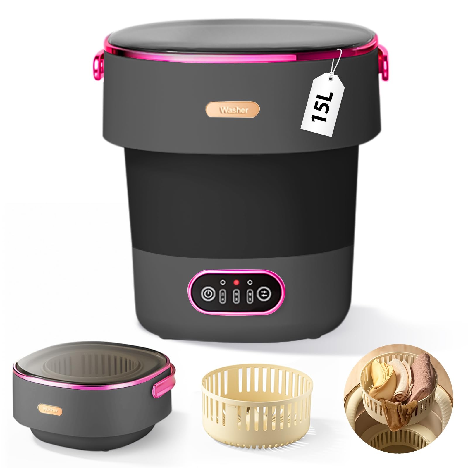 Portable 15L Mini Washing Machine with Spin Basket for Baby Clothes Compact Laundry Solution