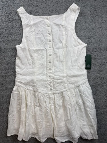 Wild Fable Womens XL White Drop Waist Mini Sundress Linen Blend High Neck