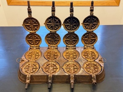 Antique Griswold Cast Iron French 4-Paddle Hotel Waffle Iron Erie PA 1880 - RARE