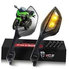 Motorcycle Mirrors With Turn Signals, Racing Rearview Side Mirror LED Light