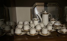 Servizio Da Tè Da 12 in Porcellana Bavarese Bianco Blu Oro Zecchino Vintage