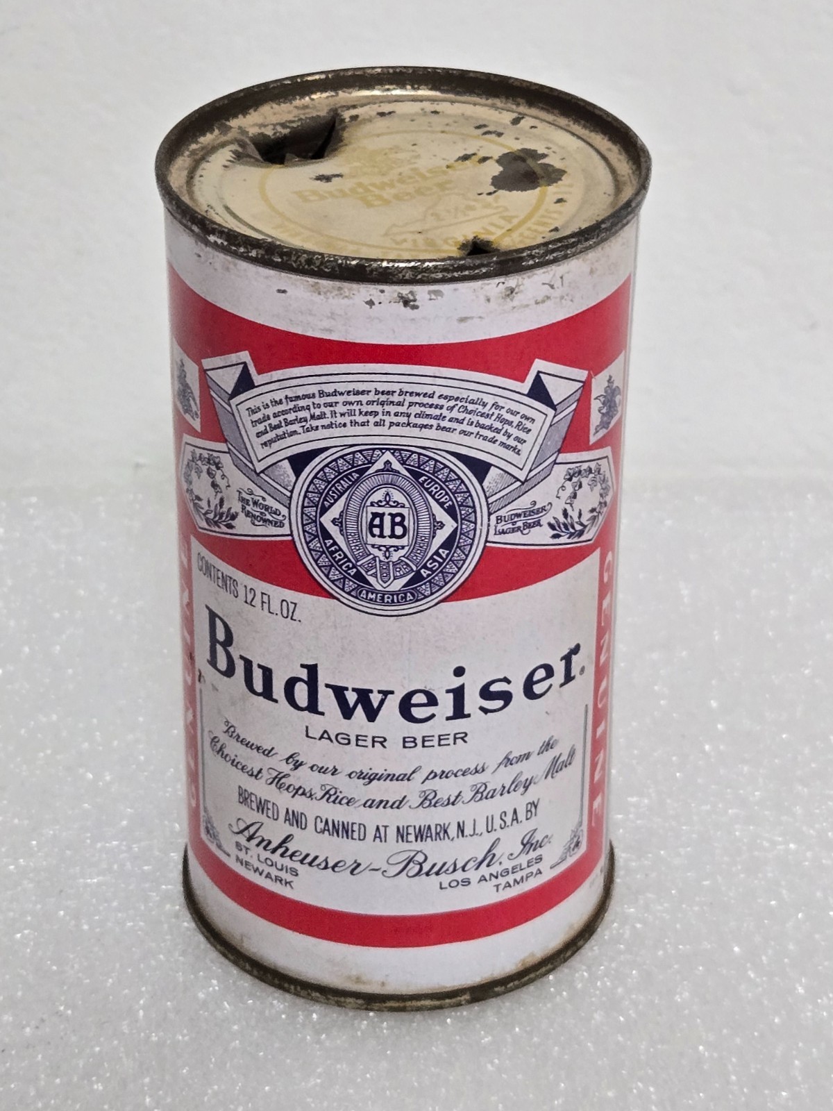 Vintage Budweiser Vanity Tax Lid Flat Top Beer Can