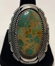 Edith Kee Navajo Large Royston Turquoise Ring 10.5 Green Golden Brown Matrix