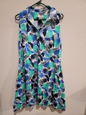 UNTUCKit Kenzie Sleeveless Wrap Shirt Dress Womens 14 Blue Green Floral Resort