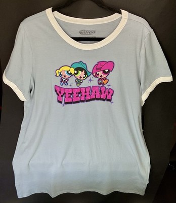 Torrid Powerpuff Girls Classic Fit Cotton Ringer Crew Tee Dusty Blue Size 1 NWT
