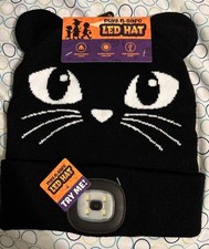 Play-N-Safe LED Hat Black Cat  Stocking Cap. Perfect For Safe Trick Or Treating