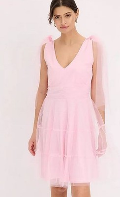 FREEMANS V-Ausschnitt Jerseykleid Mit Tüll-Lagen Hellrosa UK 14/16