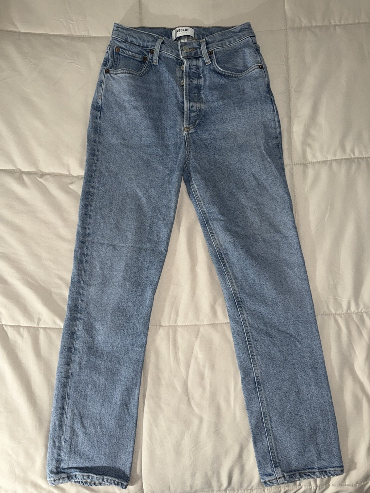 AGOLDE Women's Straight Leg Jeans Blue Denim Button Fly Light Wash 5-Pocket