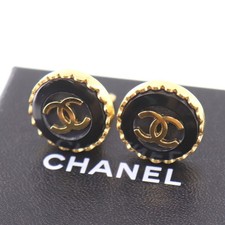 CHANEL CC Logos Gebraucht Ohrringe Gold Schwarz Clip-On 95A France Vintage...