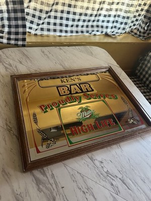 Vintage Miller Highlife Mirror Beer Sight KENS BAR 15.5x19.5 Framed Art