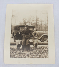 Vintage 1930s Snapshot Photo Car Fashion Fall Scene Antique Old Photograph
