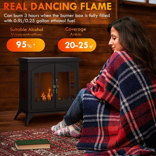 HOMCOM Ethanol Fireplace Stove Freestanding Bioethanol Fire w/ 0.9L Tank Black - Picture 4 of 9
