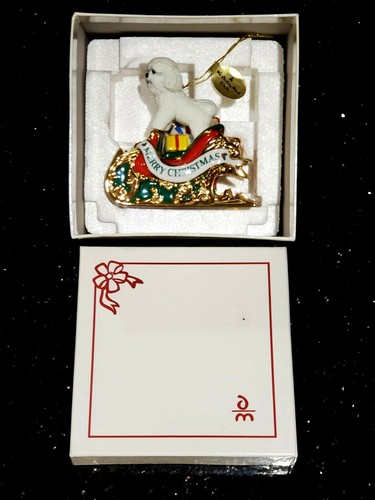 Danbury Mint 2006 Annual Bichon Frise Christmas Dog Ornament SANTA'S HELPER NIB - 第 1/11 張圖片