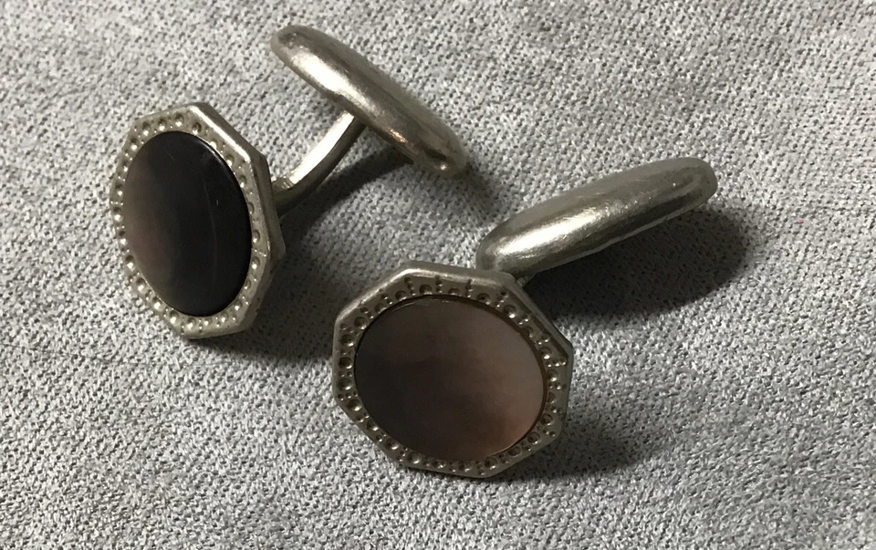 Fregona Art Deco Vintage Rosa Oscuro Lustre Shell - Gemelos Joyería Tono Plata Foto 3 de 4