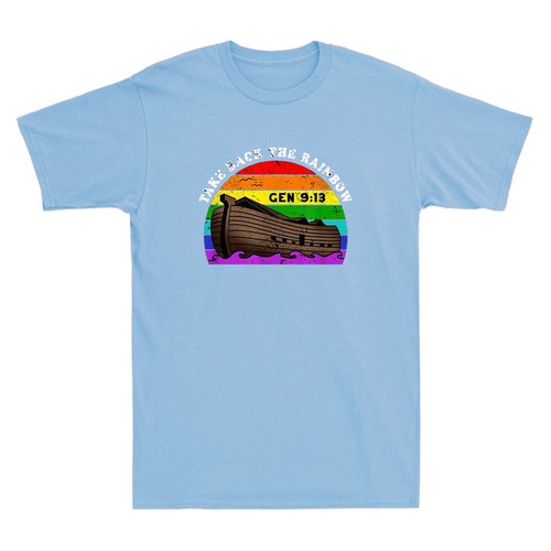 Noah's Ark Genesis 9:13 Taking Take Back The Rainbow Funny Vintage Men's T-Shirt - Picture 7 of 8