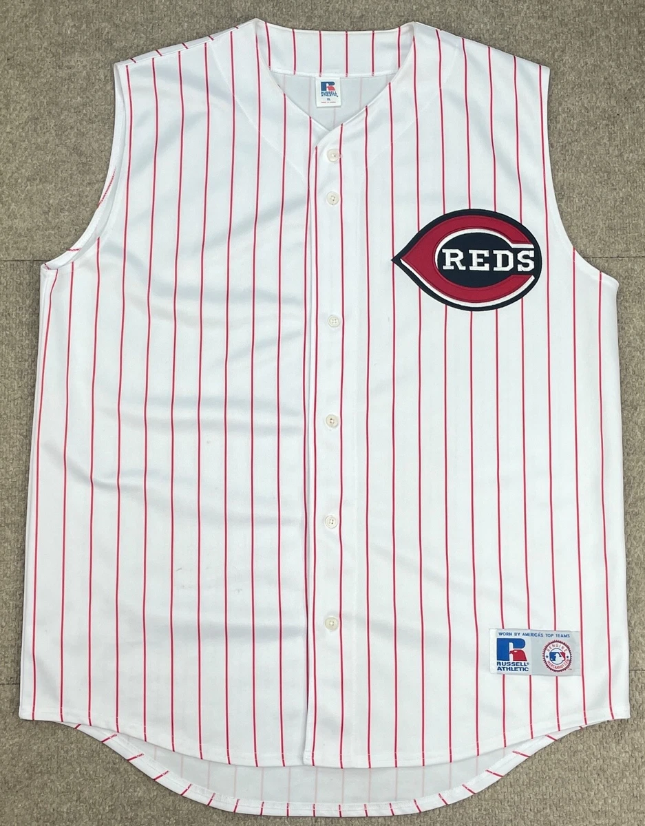 Russell Vtg MLB Cincinnati Reds Pinstripes Sleeveless Baseball Jersey Size  XL