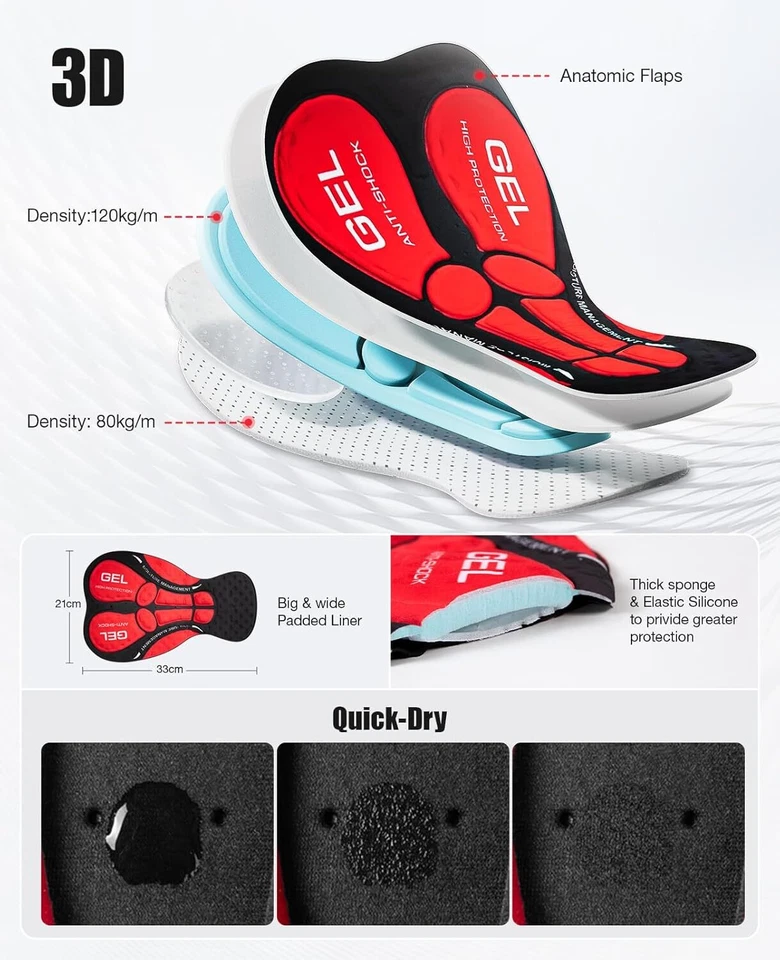 Pantalones Cortos de Ciclismo para Hombre, Shorts Ciclismo Hombre 3D Acolchado Suave Foto 4 de 4