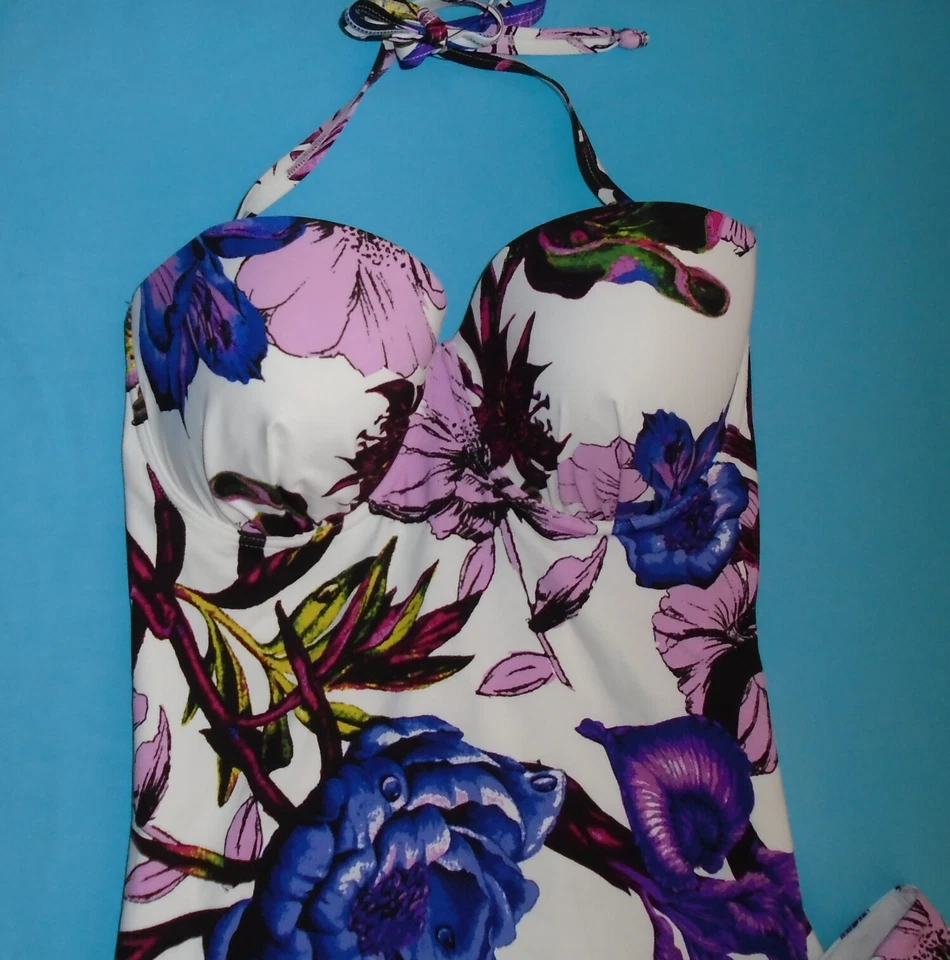 Próximo Conjunto Tankini Floral con Halter 32E y Calzoncillos Talla 8 Azul Púrpura Nuevas Etiquetas Nuevo con Etiquetas Foto 3 de 4