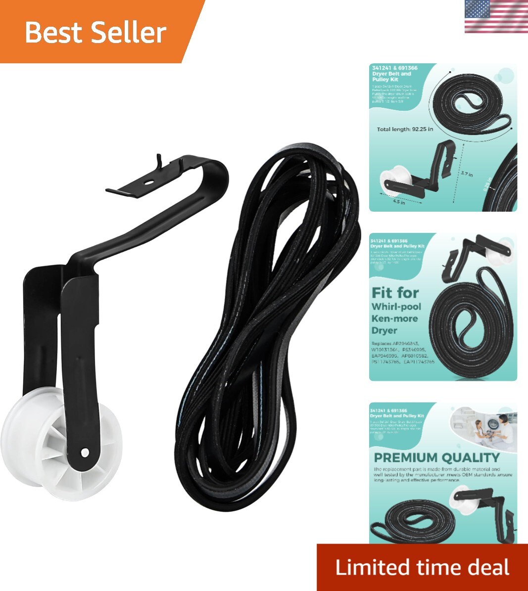 Premium Quality Dryer Drum Belt and Idler Pulley Kit for Easy Home Repairs