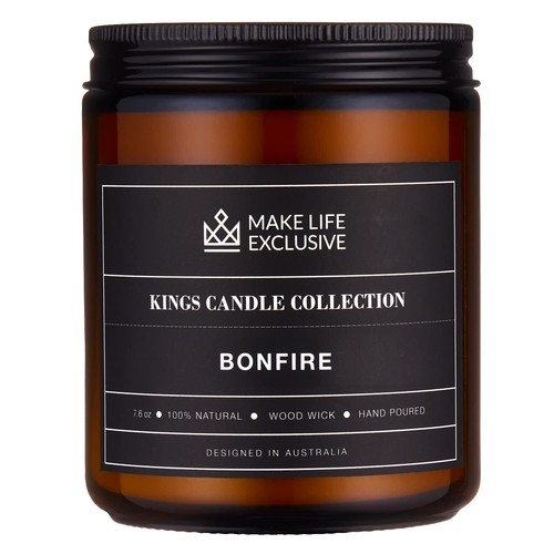 Scented Candles For Men | Bonfire Mahogany & Teakwood Scented | Wooden Wick Long