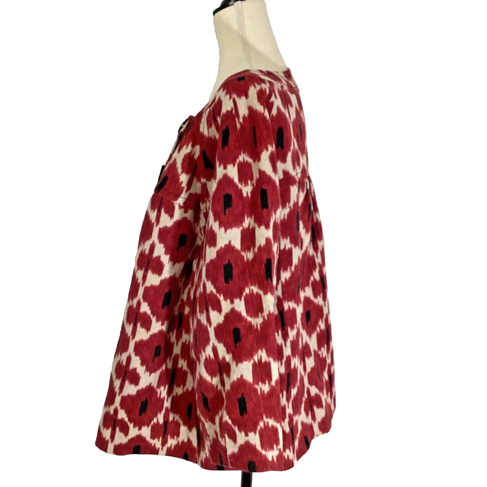 CHAQUETA BLAZER MICHAEL KORS MUJER PLUS 2X CORTA LINO ROJA BEIGE ABSTRUCT FLORAL Foto 3 de 4